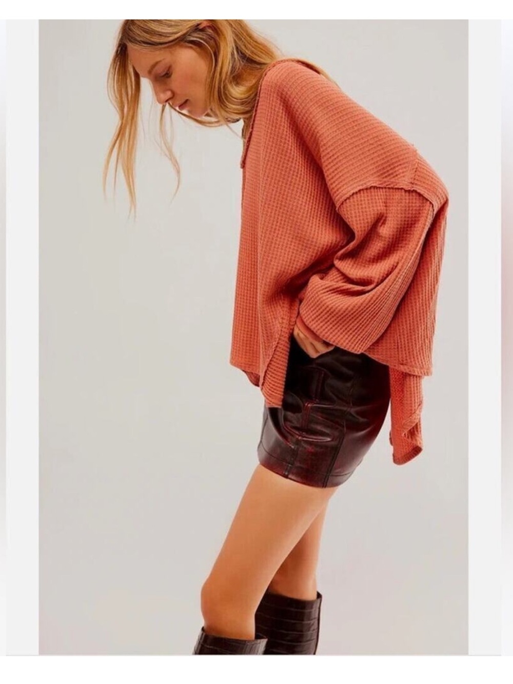 Free People we the free Long Sleeve Coraline oversized Thermal Shirt Sz medium